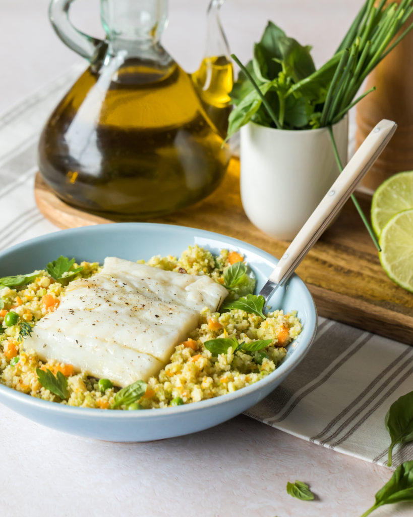 arroz de coliflor con bacalao